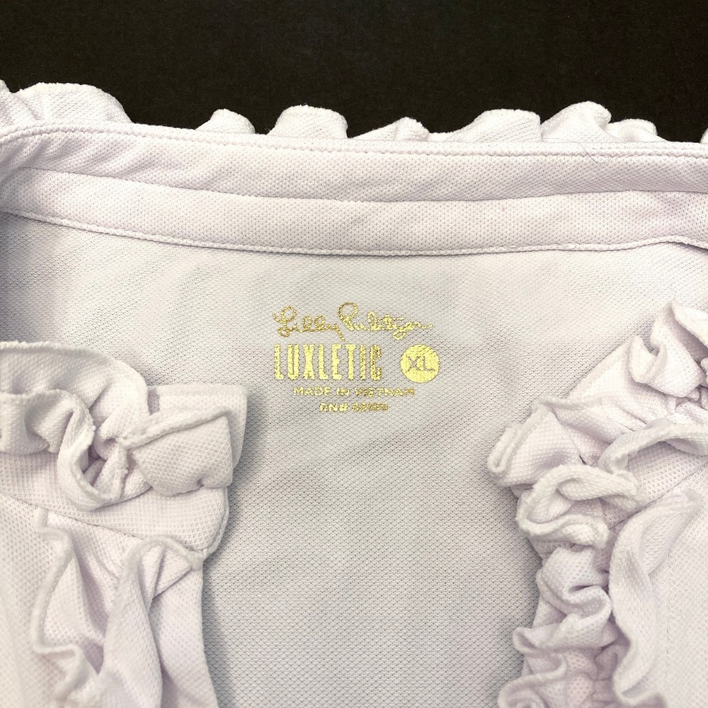Lily Pulitzer Luxletic Top White V-Neck Ruffle Cap Short Sleeve Womens XL - Picture 3 of 8